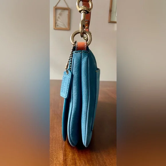 Vintage Coach Chelsea Teal Nubuc Nubuck Flap Hobo - Picture 10 of 12